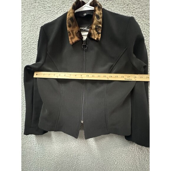 Vintage Positive Attitude Blazer Womens 12 Black Animal Print Detachable Collar - Picture 8 of 12